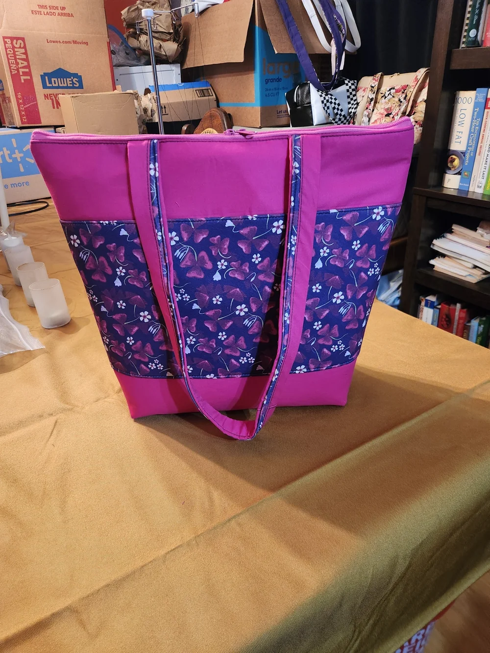 Bright Pink Tote with Purple Butterfly Panel
